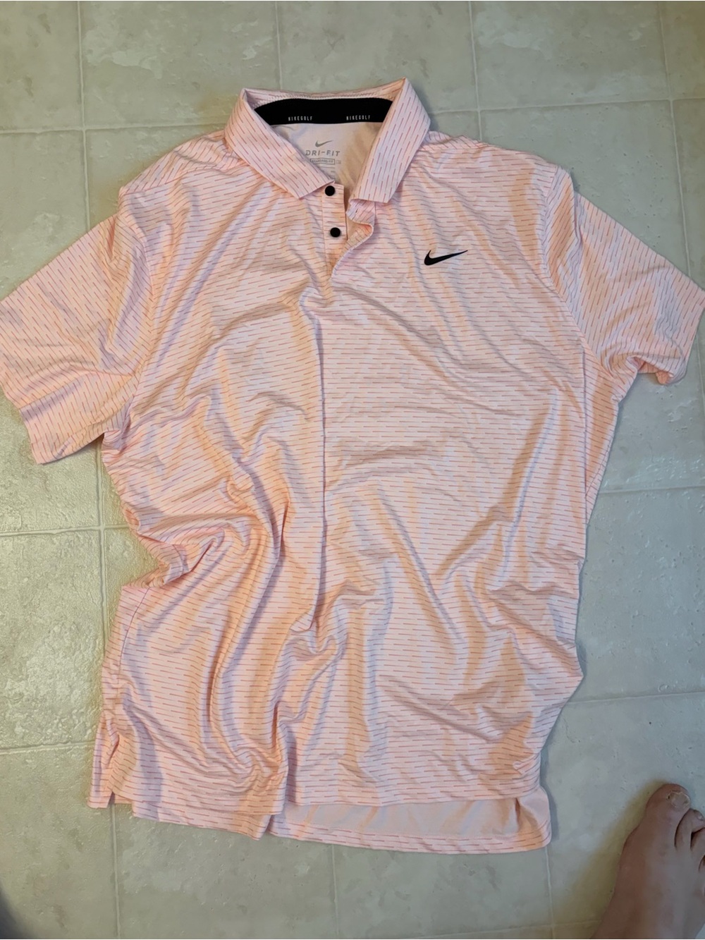Nike Men’s Light Pink Heather Dri-FIT Polo with Black Swoosh